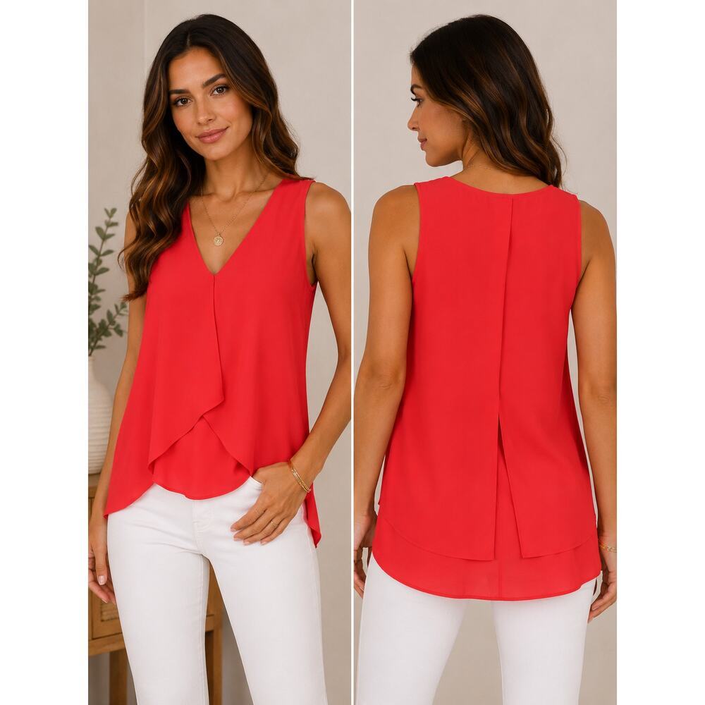 Bar III Bright Coral Sleeveless Draped Blouse XS Made in USA